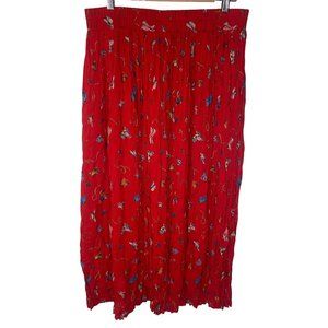 Vintage Coldwater Creek Retro Cowgirl Print Crinkle Maxi Skirt Women XL Red